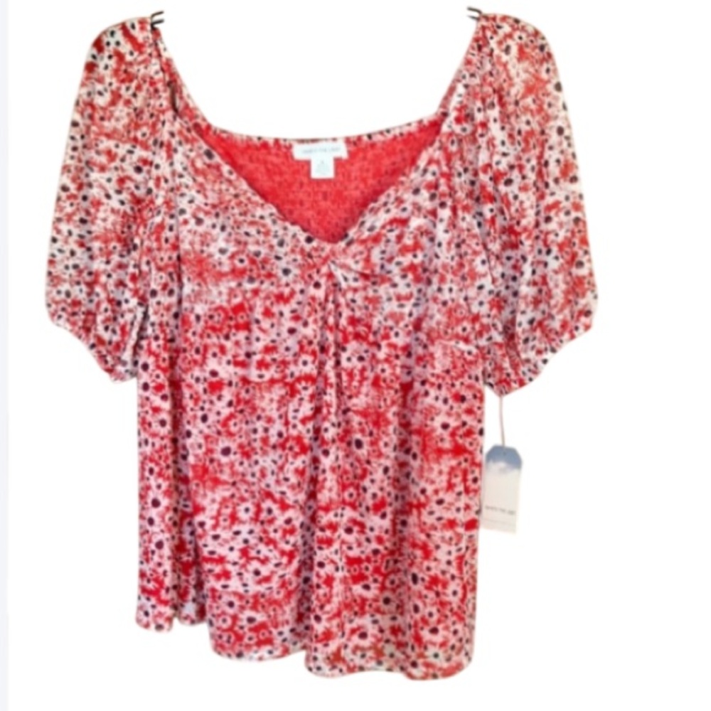 3/$45 Skye’s the Limit floral print top puff sleeves boho peasant blouse L